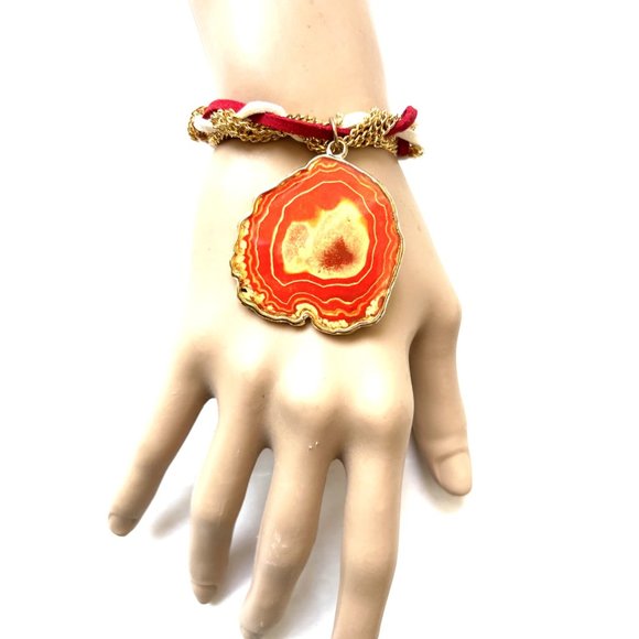 Red Ruby Pendant Charm with Gold Color Chain Bracelet - Picture 2 of 3